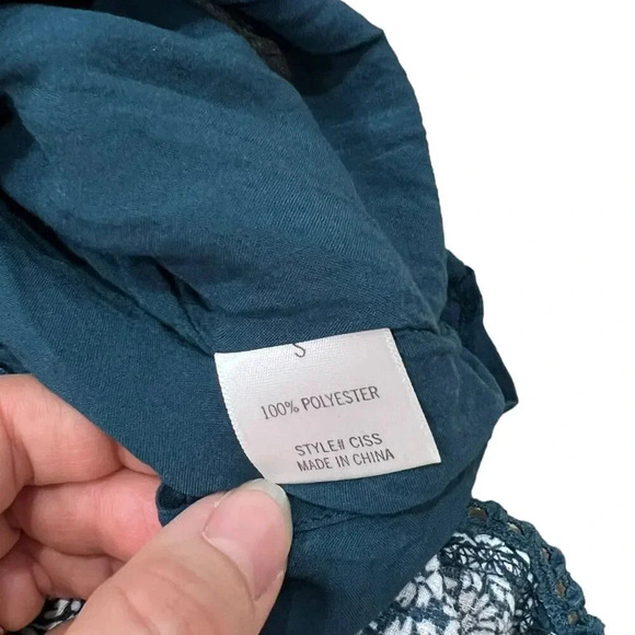 Blue Rain Teal Floral Poet Long Sleeve Romper S - Picture 6 of 7